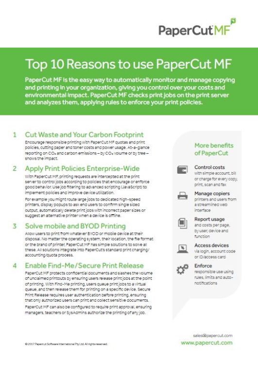 Top 10 Reasons, Papercut Mf, Specialty Business Solutions