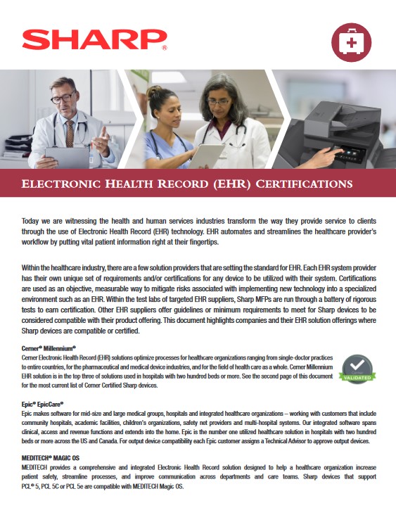Sharp, Healthcare, Ehr, Emr, Application Compatibility, Specialty Business Solutions