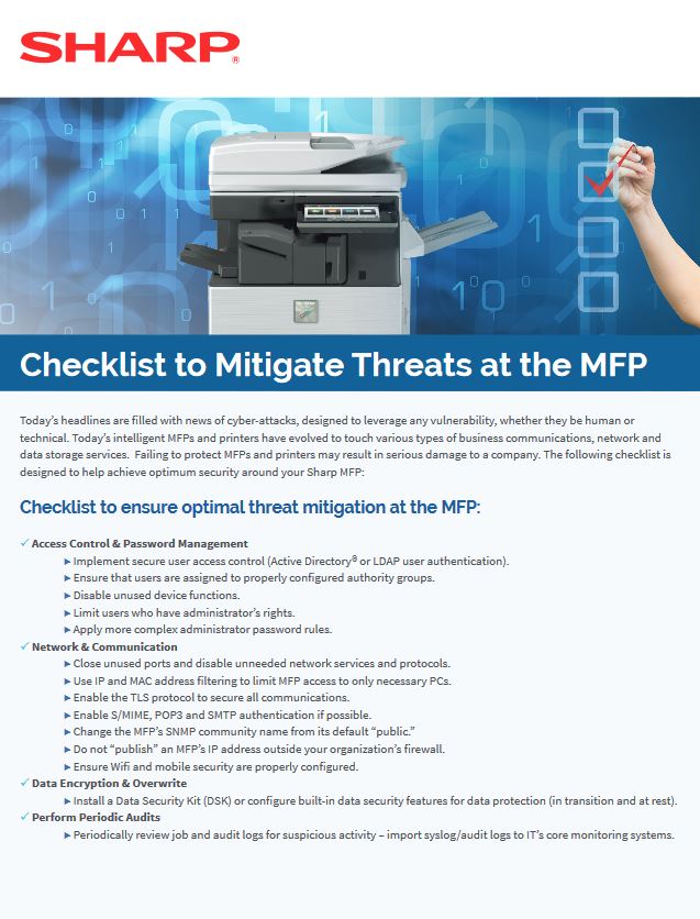 Mfp Security Checklist, Sharp, Specialty Business Solutions