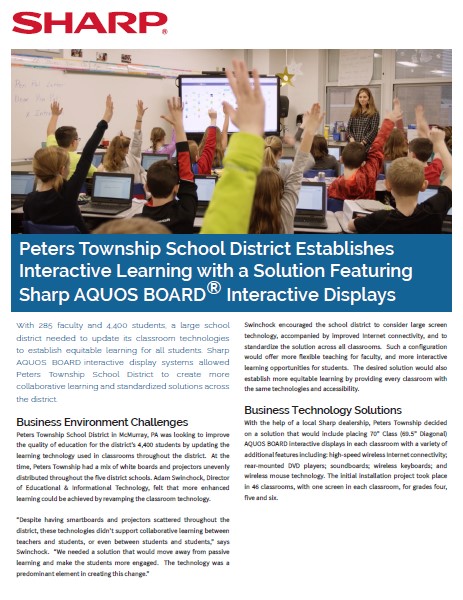 Sharp, Peters Township, School District, Aquos Board, Case Study, Education, Specialty Business Solutions