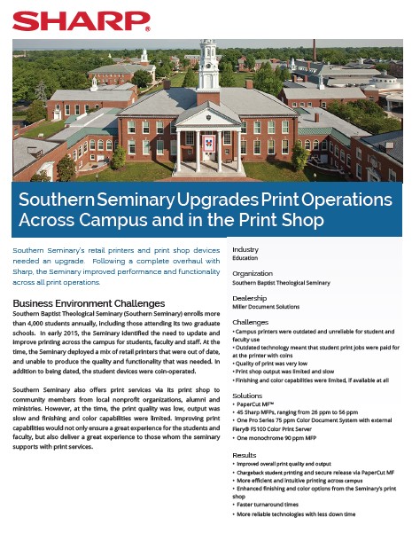 Sharp, Southern Seminary, Print Operations, Case Study, Education, Specialty Business Solutions