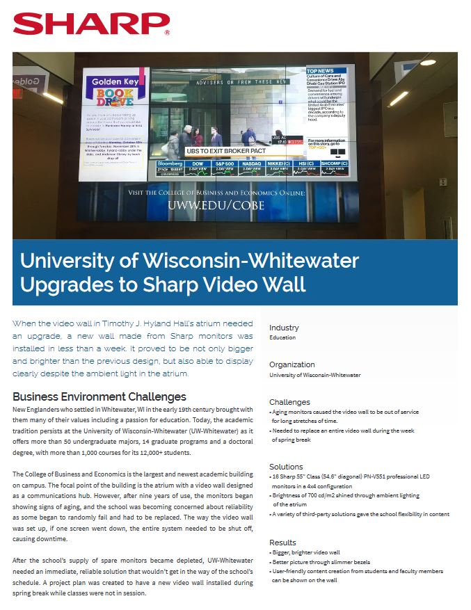 Sharp, University Of Wisconsin, Video Wal,l Case Study, Education, Specialty Business Solutions